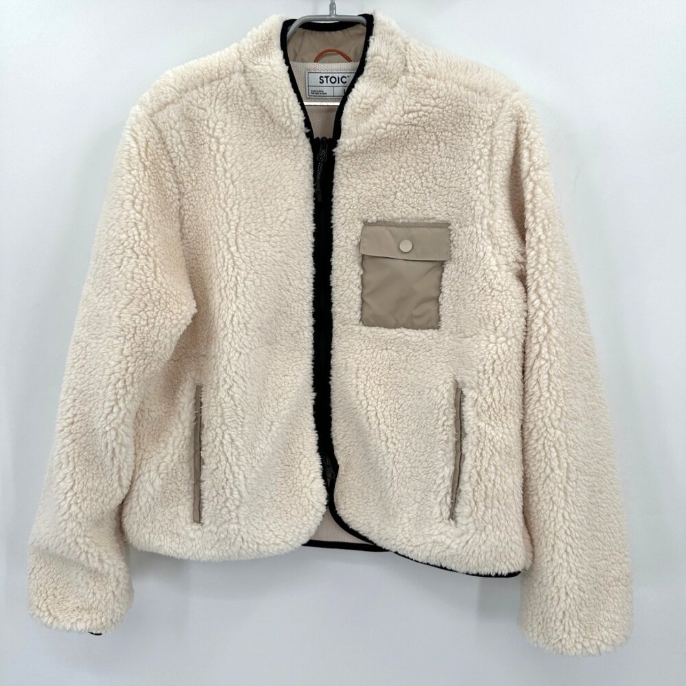 Stoic Sherpa Bomber Jacket in Egret (Ivory) size L Women's Full Zip